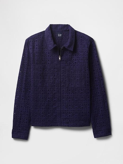 Poplin Eyelet Full-Zip Pocket Shirt Product Image
