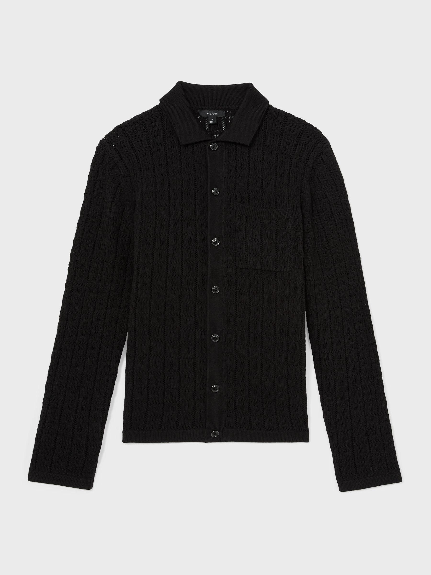 Cotton-Blend Textured Knit Shirt in Black Product Image