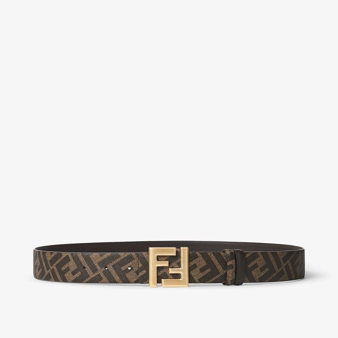 FF Squared BeltBrown leather and FF canvas reversible belt Product Image