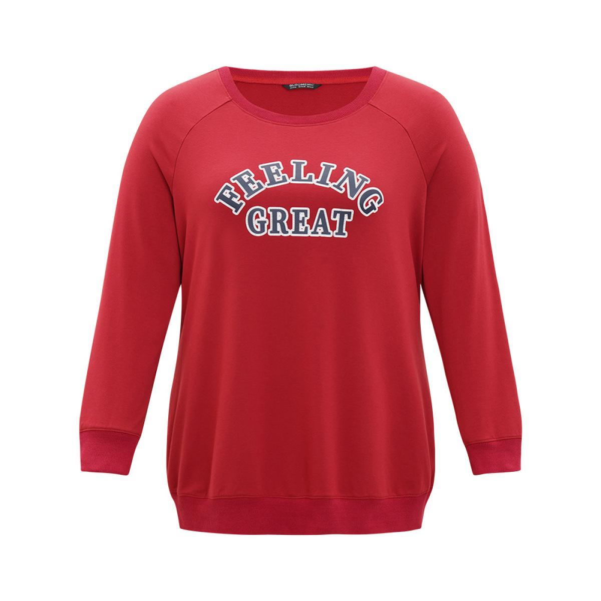 Plus Size Letter Print Round Neck Raglan Sleeve Sweatshirt Women Red Casual Elastic cuffs Everyday Sweatshirts BloomChic 26/4X Product Image