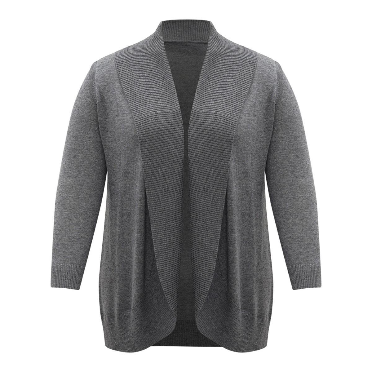 Plus Size Supersoft Essentials Plain Texture Arc Hem Cardigan Gray Women Casual Loose Long Sleeve Everyday Cardigans BloomChic 28/5X Product Image