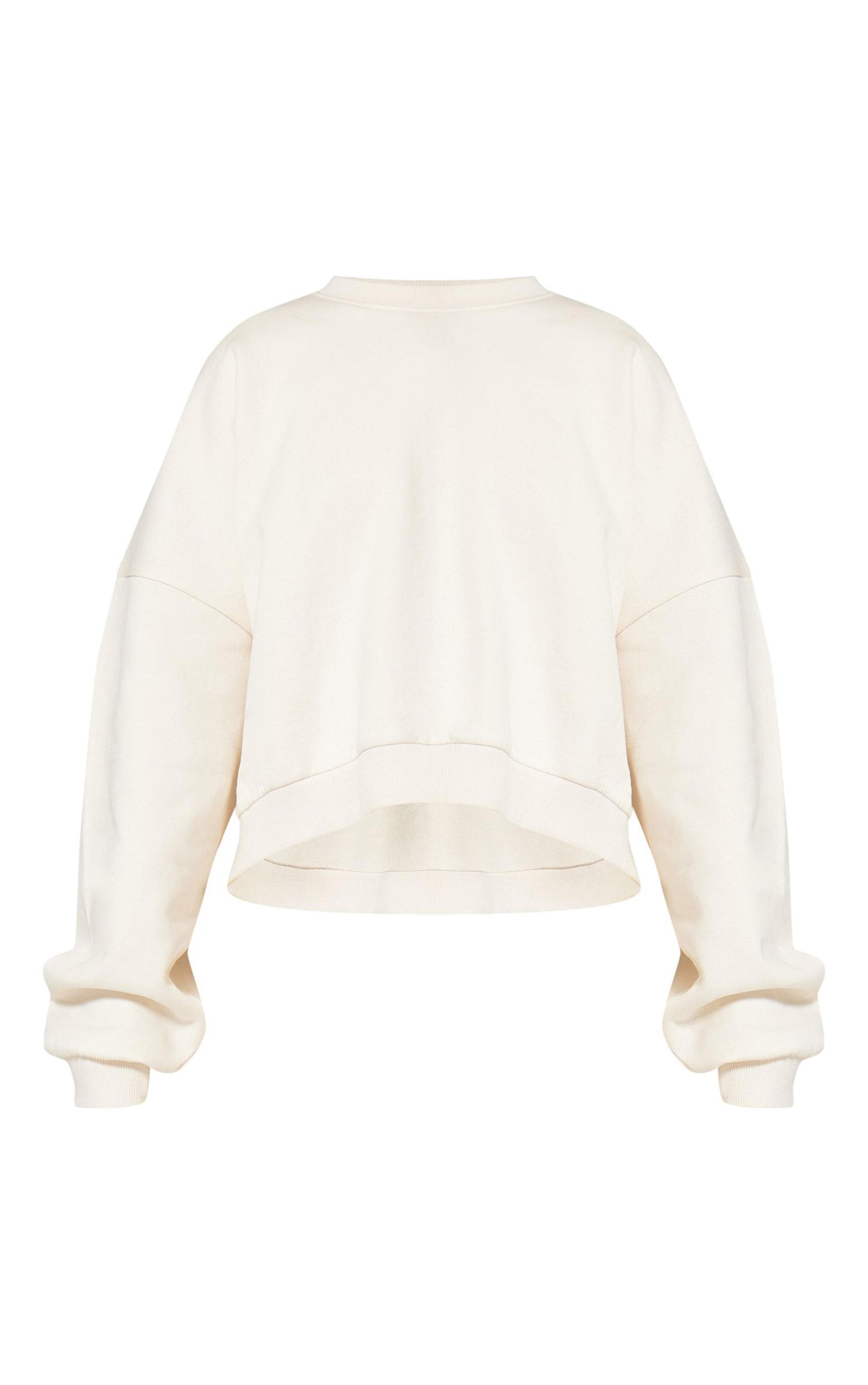 PRETTYLITTLETHING Sand Premium Studio Print Boxy Sweatshirt Product Image