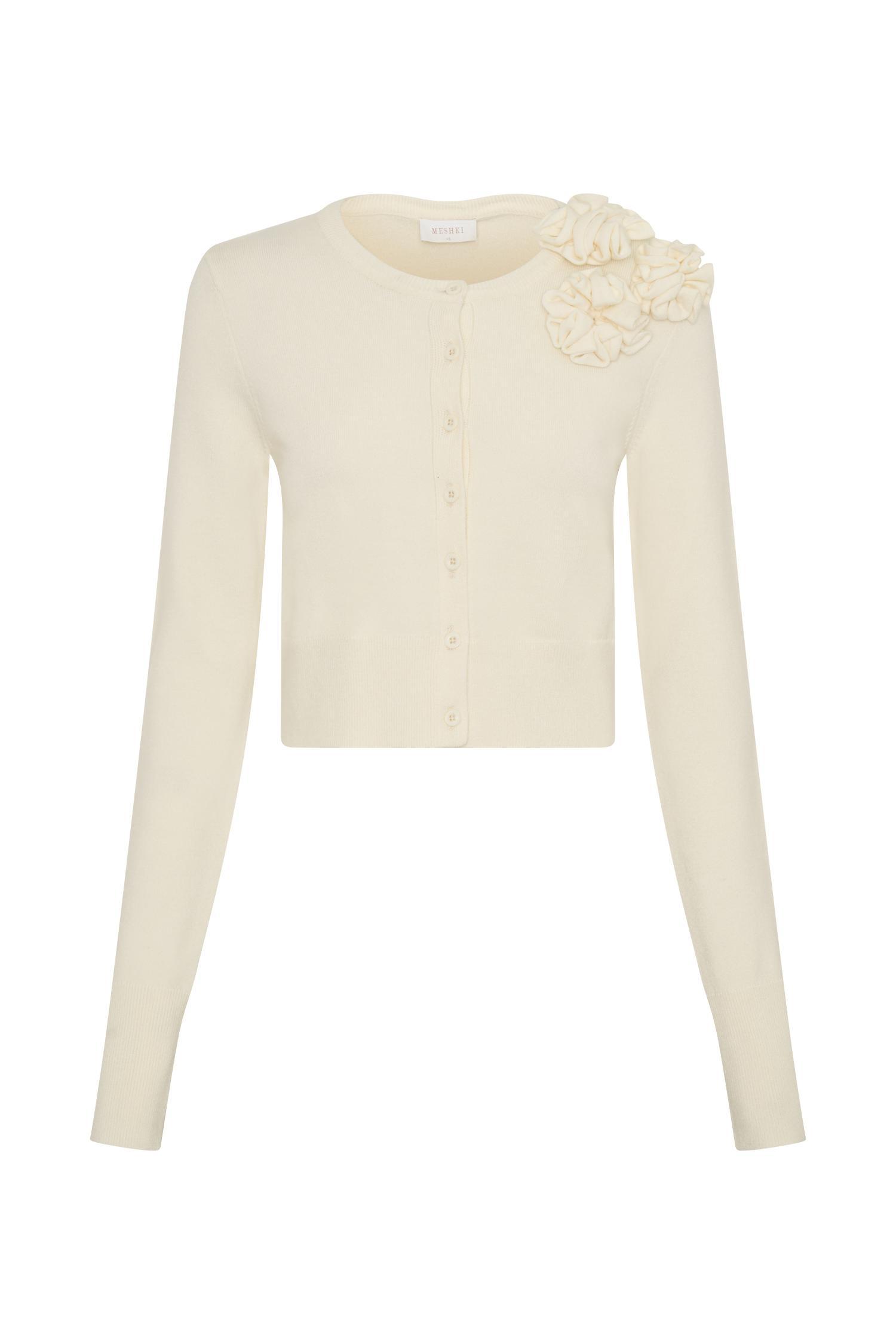 Gianna Knit Cardigan With Flowers - Cream Product Image