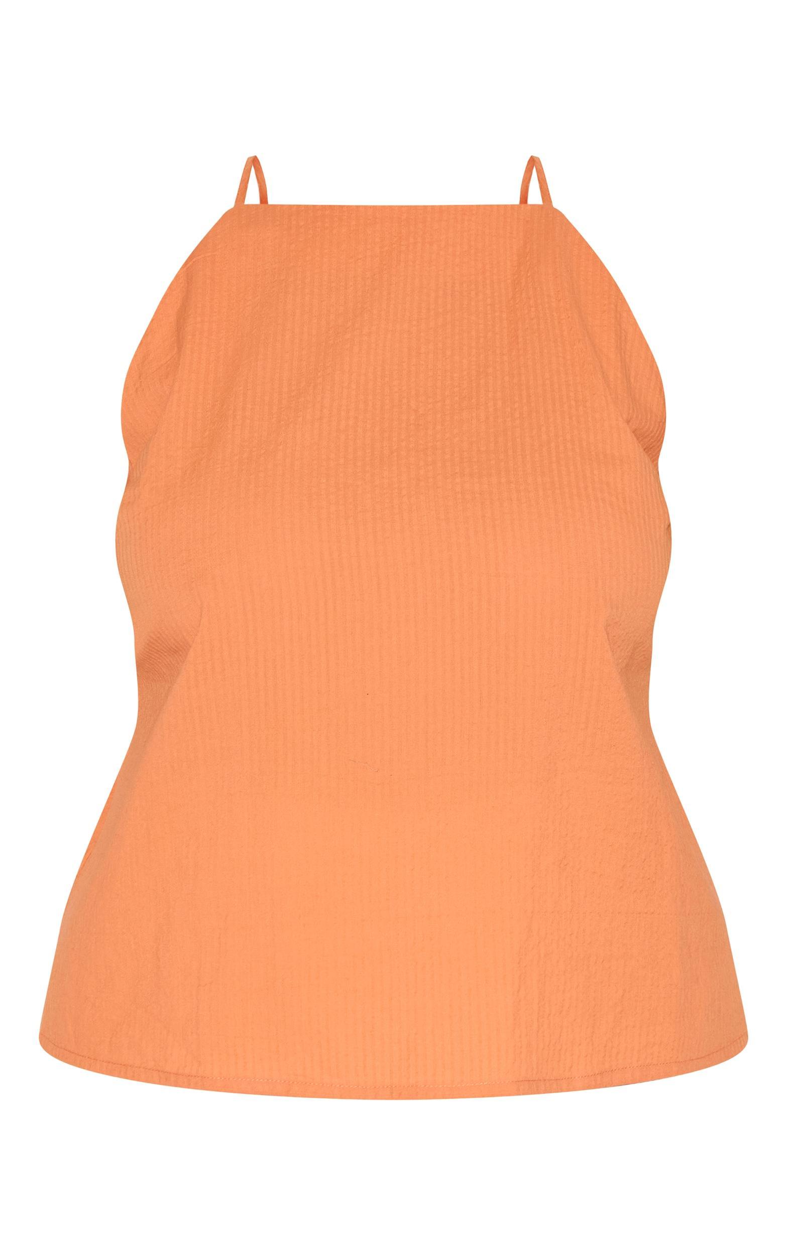 Plus Orange Textured Boatneck Tie Back Top Product Image