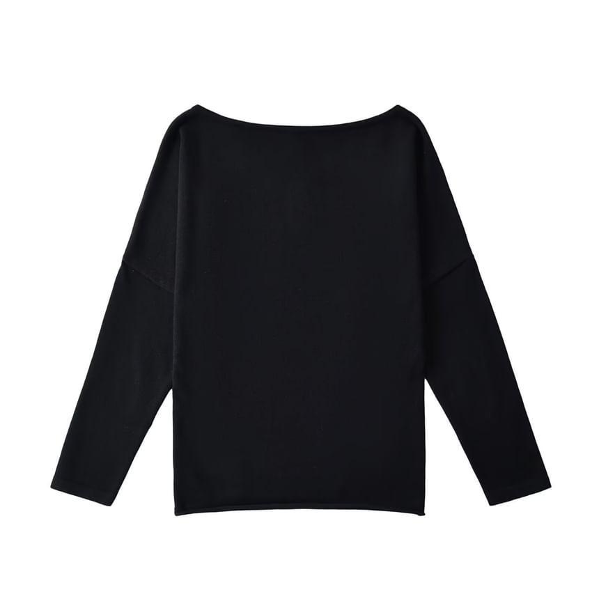 Long Sleeve Off Shoulder Plain T-Shirt Product Image