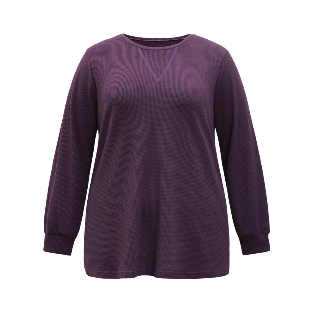 Plus Size Plain Textured Stitch Crew Neck Sweatshirt Women Eggplant Casual Elastic cuffs Round Neck Dailywear Sweatshirts BloomChic 18-20/2X Product Image
