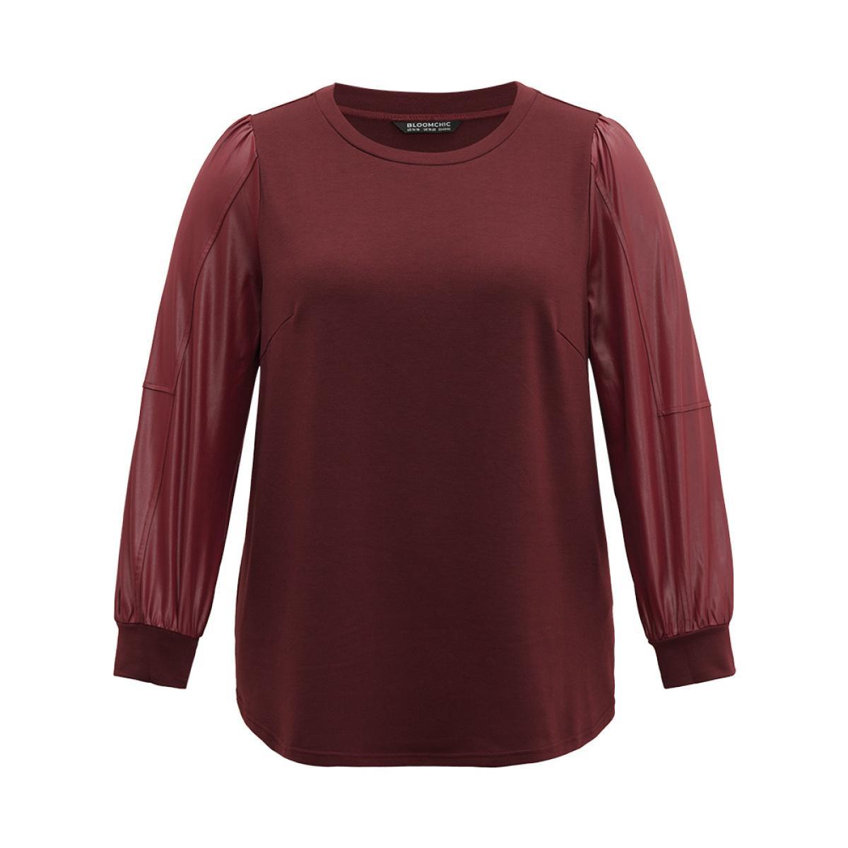 Plus Size Plaid Patchwork Button Detail Curved Hem Sweatshirt Women Black Casual Contrast Round Neck Festival-Christmas Sweatshirts BloomChic 14-16/1X Product Image