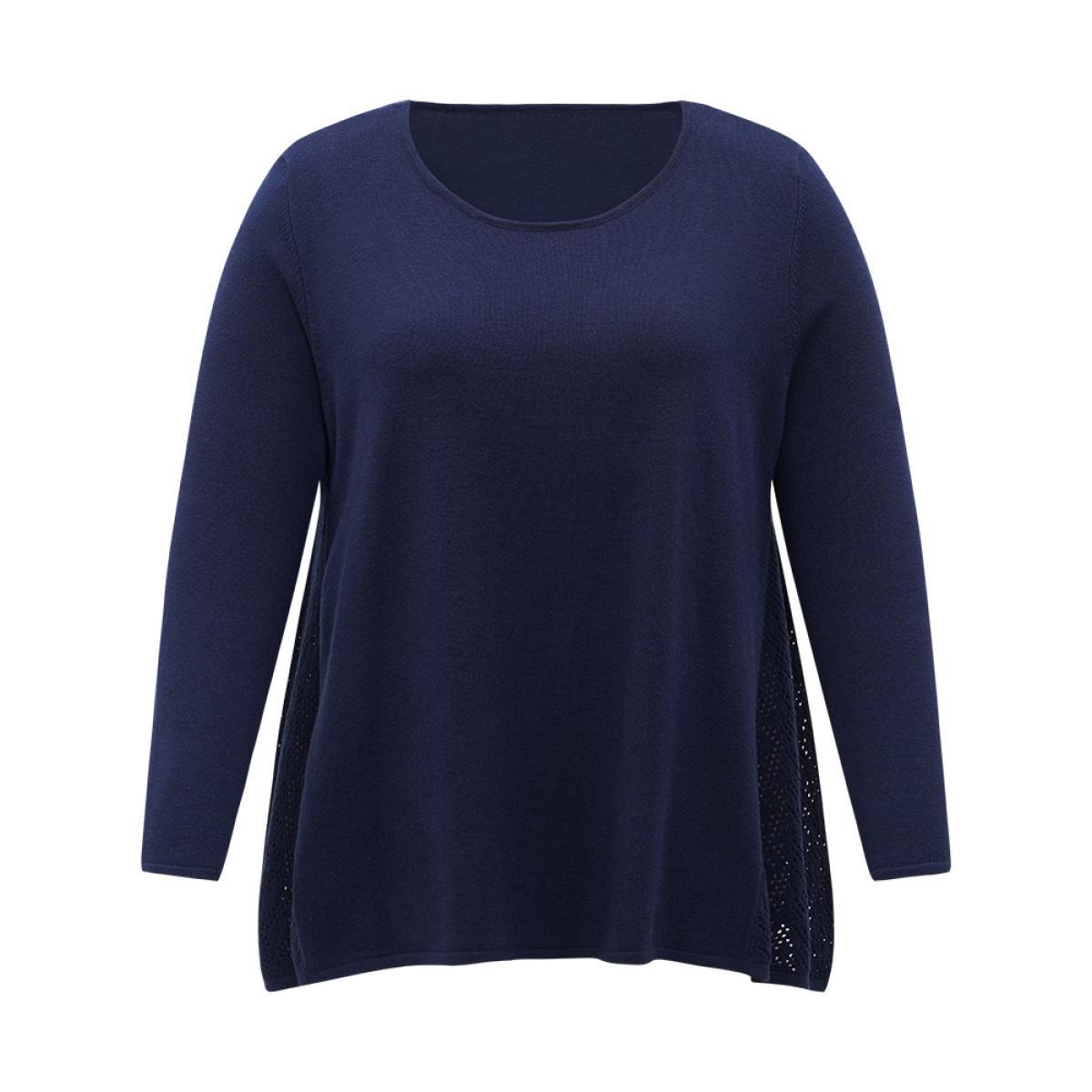 Plus Size Supersoft Essentials Cut Out Patchwork Pullover DarkBlue Women Casual Loose Long Sleeve Round Neck Dailywear Pullovers BloomChic 10/M Product Image