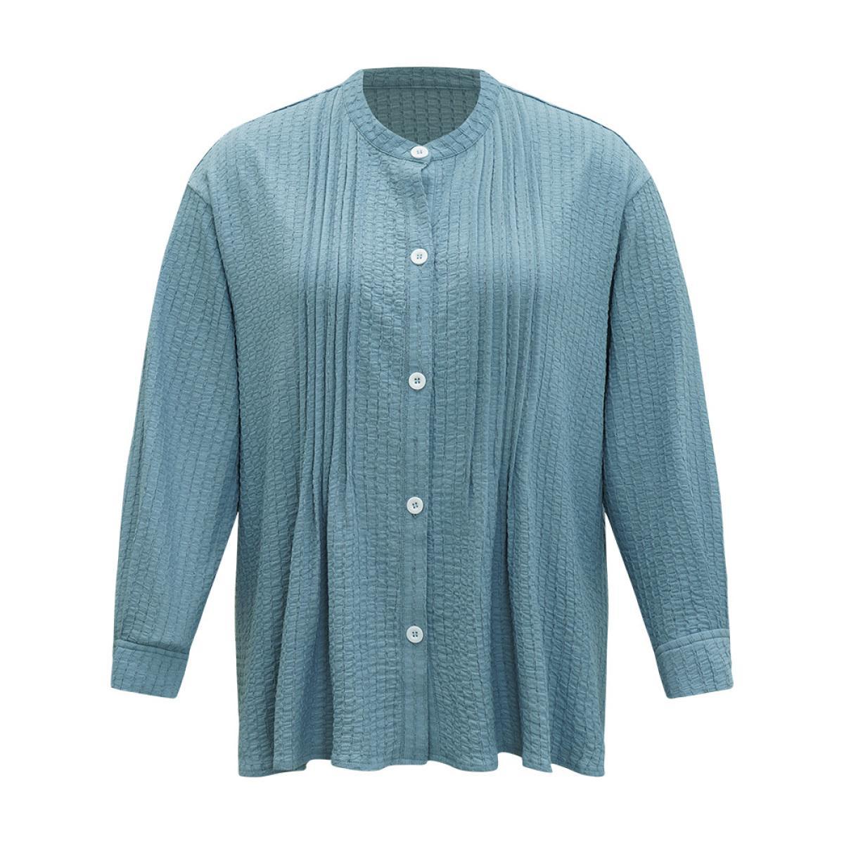 Plus Size Plisse Button Up Curved Hem Kimono Women Stone Casual Texture Everyday Kimonos BloomChic 18-20/2X Product Image