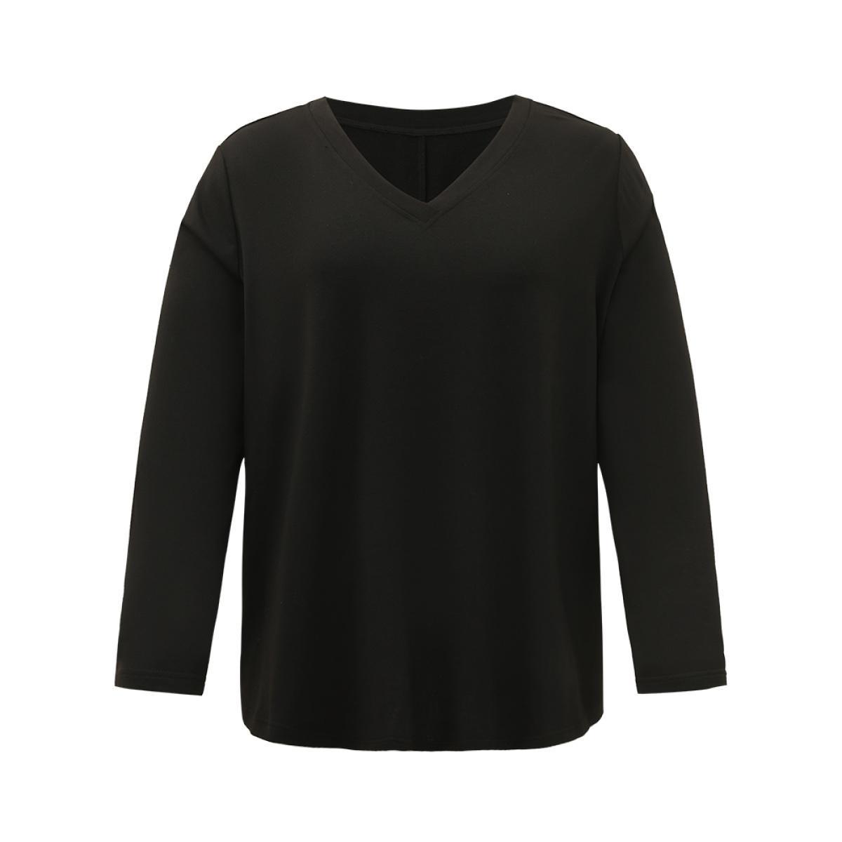 Plus Size Plain V Neck Back Half Zip Sweatshirt Women Black Casual Plain V-neck Dailywear Sweatshirts BloomChic 18-20/2X Product Image