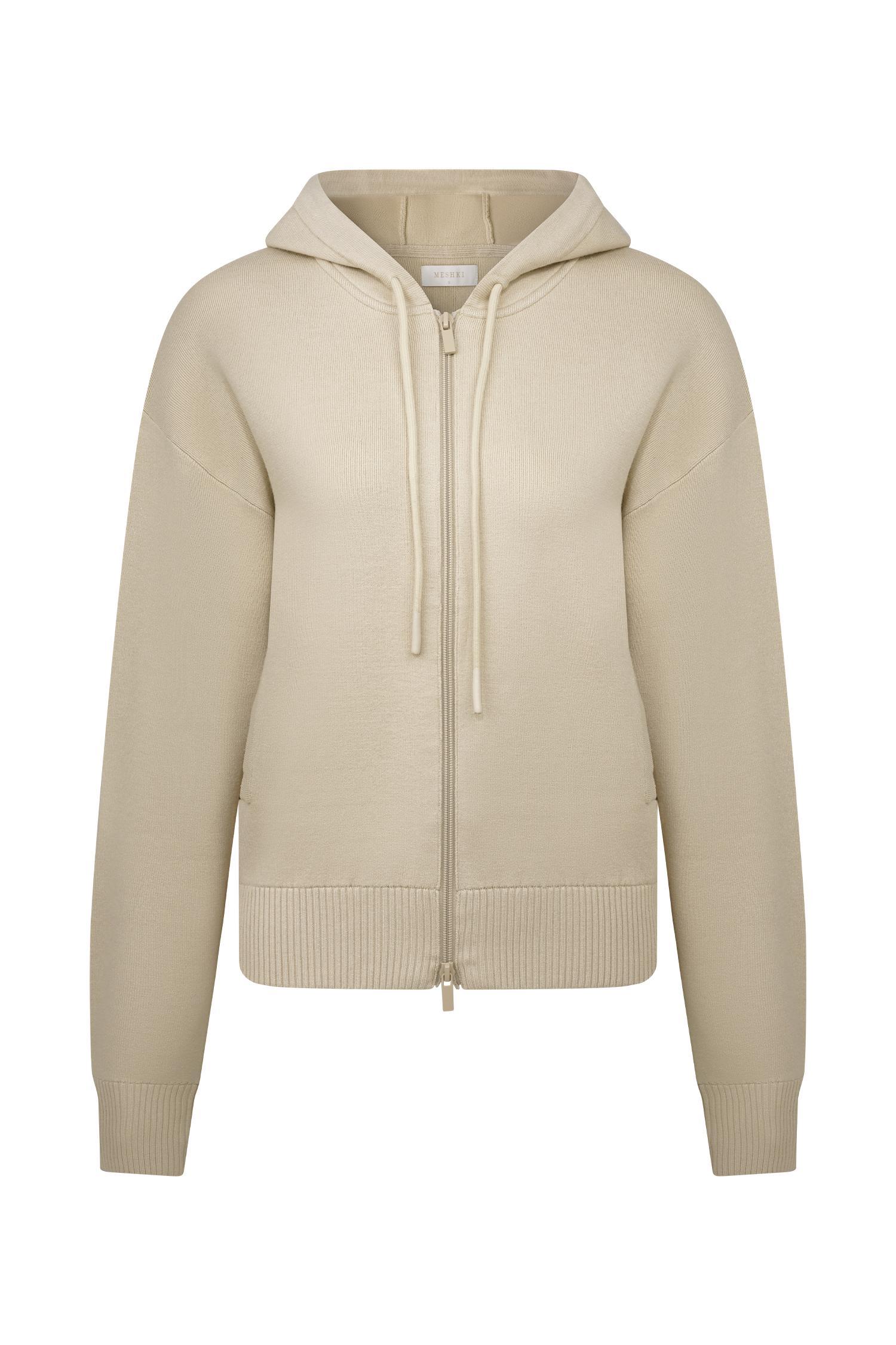 Sami Zip Front Knit Hoodie - Camel Product Image