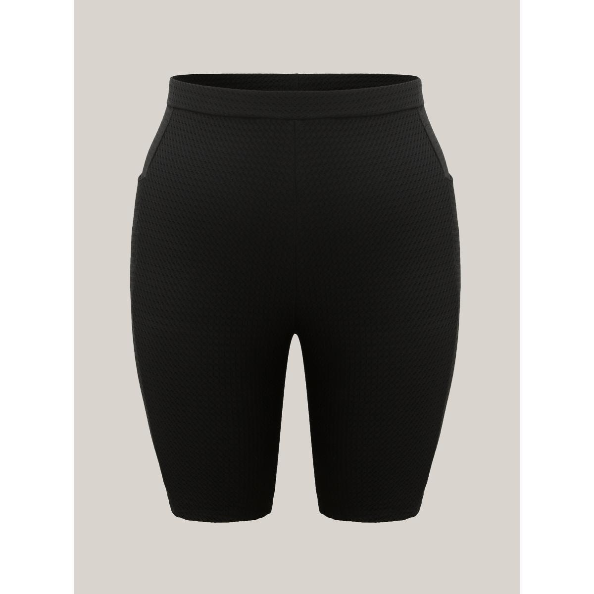 Plus Size Textured Side Pockets Sculpting Swim Bottoms Women's Swimwear Black Beach Texture High stretch Skinny High Rise Side seam pocket Curve Swim Bottoms BloomChic 28/5X Product Image