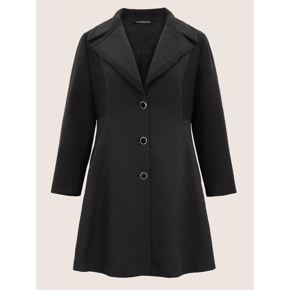Plus Size Solid Textured Button Up Lapel Collar Woven Coat Women Black Elegant Texture Ladies Everyday Winter Coats BloomChic 28/5X Product Image