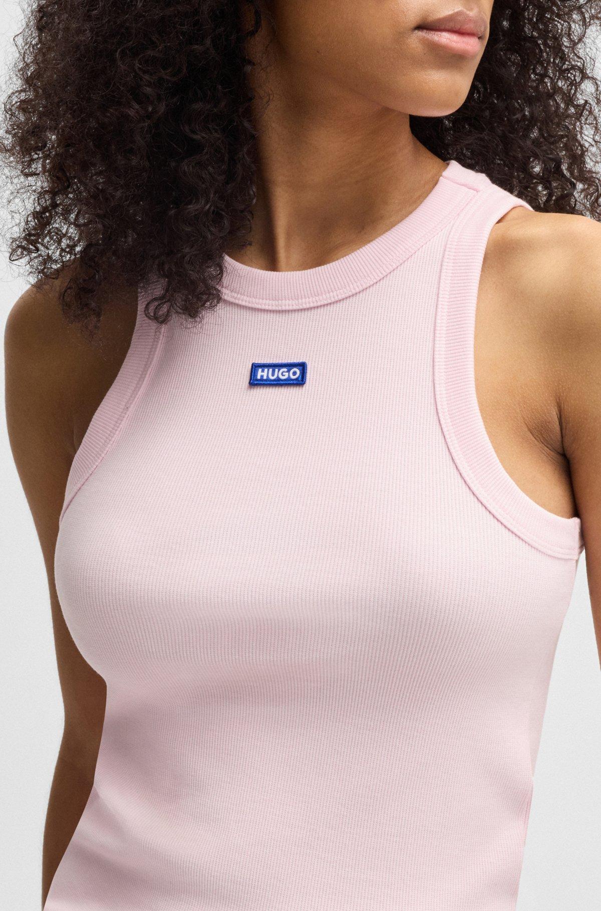 Slim-fit stretch-cotton top with blue logo badge Product Image