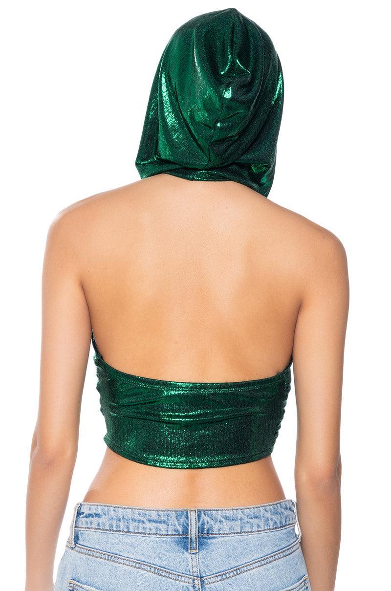 COME THROUGH HOODED METALLIC CROP TOP Product Image