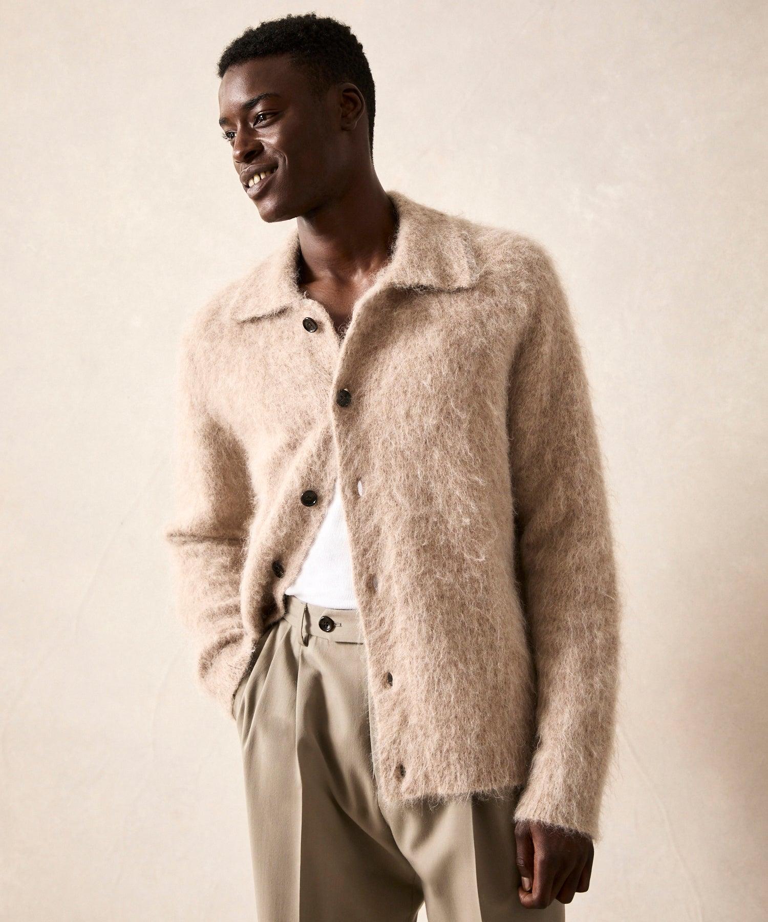 Over-Brushed Mohair Sweater Jacket in Sand Stone Product Image
