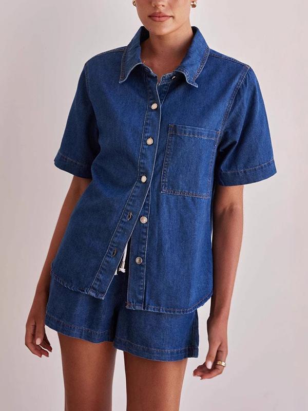 Loose Short Sleeves Split-Joint Lapel Blouses&Shirts Tops Product Image