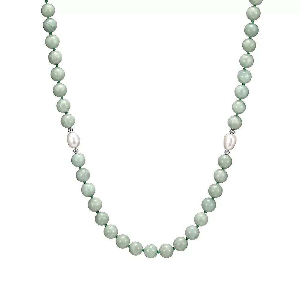 Dynasty Jade Rhodium-Plated Sterling Silver Jade & Cultured Freshwater Pearl Accent Bead Necklace, Women's, Size: 20" Product Image