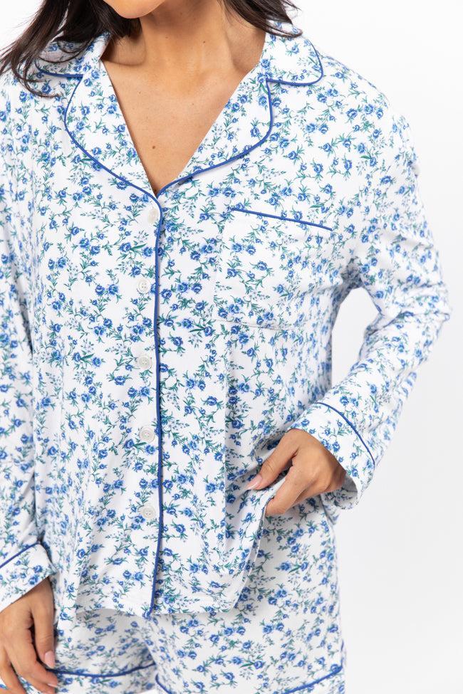 Under The Stars Blue Floral Pajama Top FINAL SALE Product Image