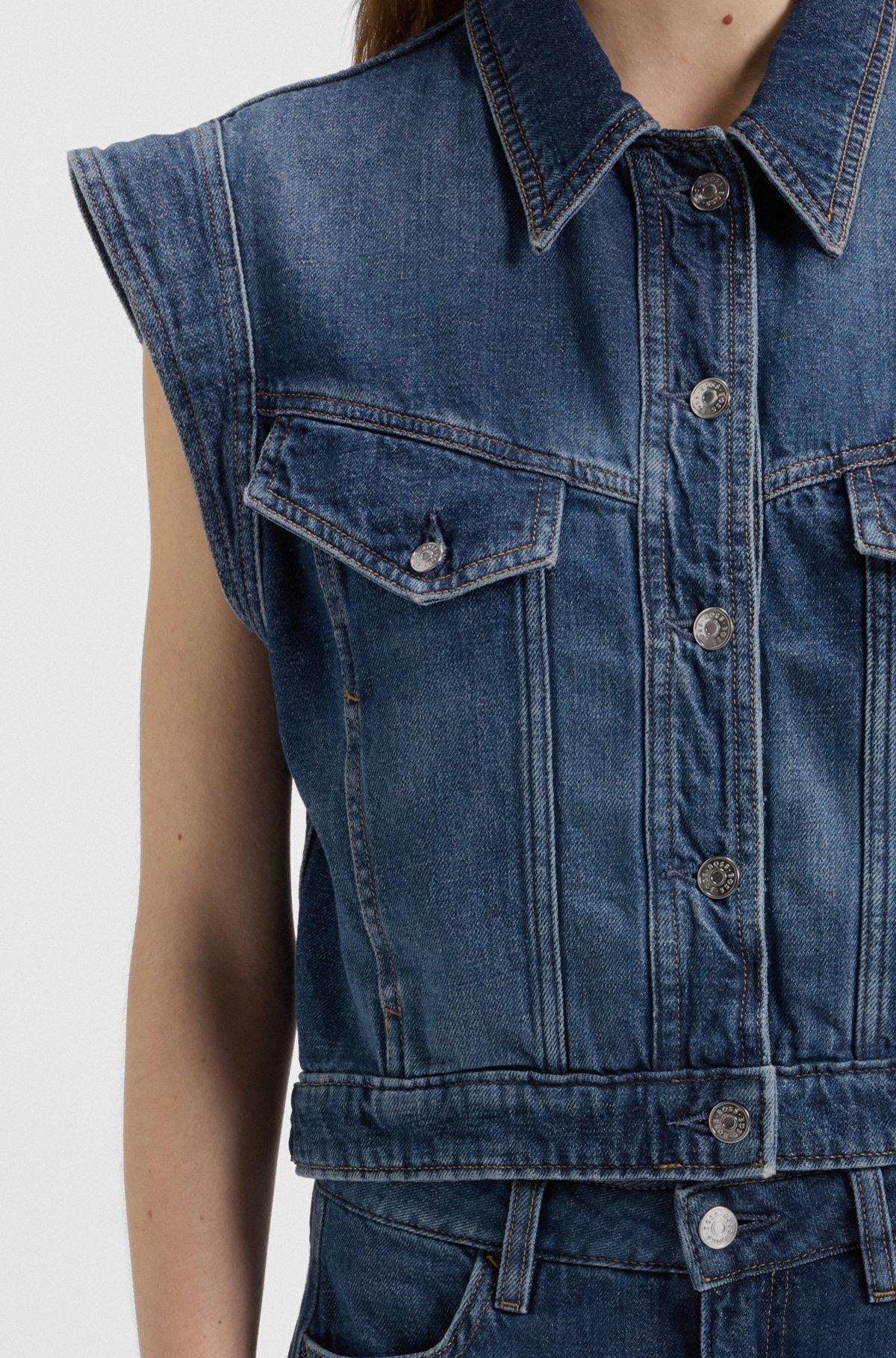 Boxy sleeveless jacket in indigo denim Product Image