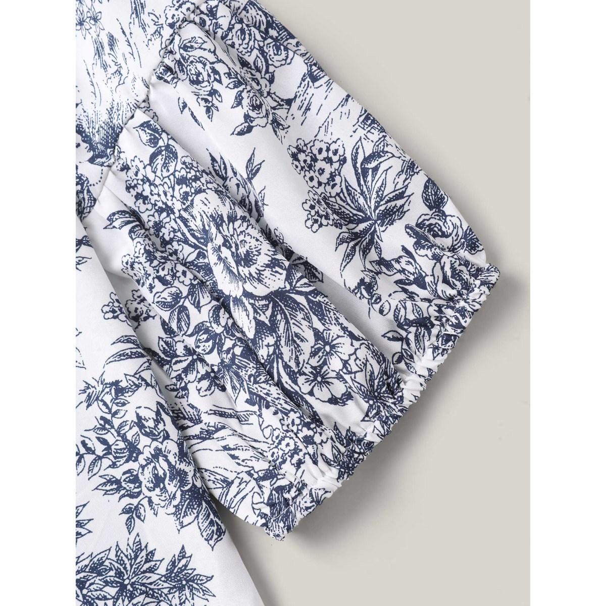Plus Size DarkBlue Artistic Print A-Line Blouse Women Elbow-length sleeve V-neck Everyday-Elegant Blouses BloomChic 30/6X Product Image