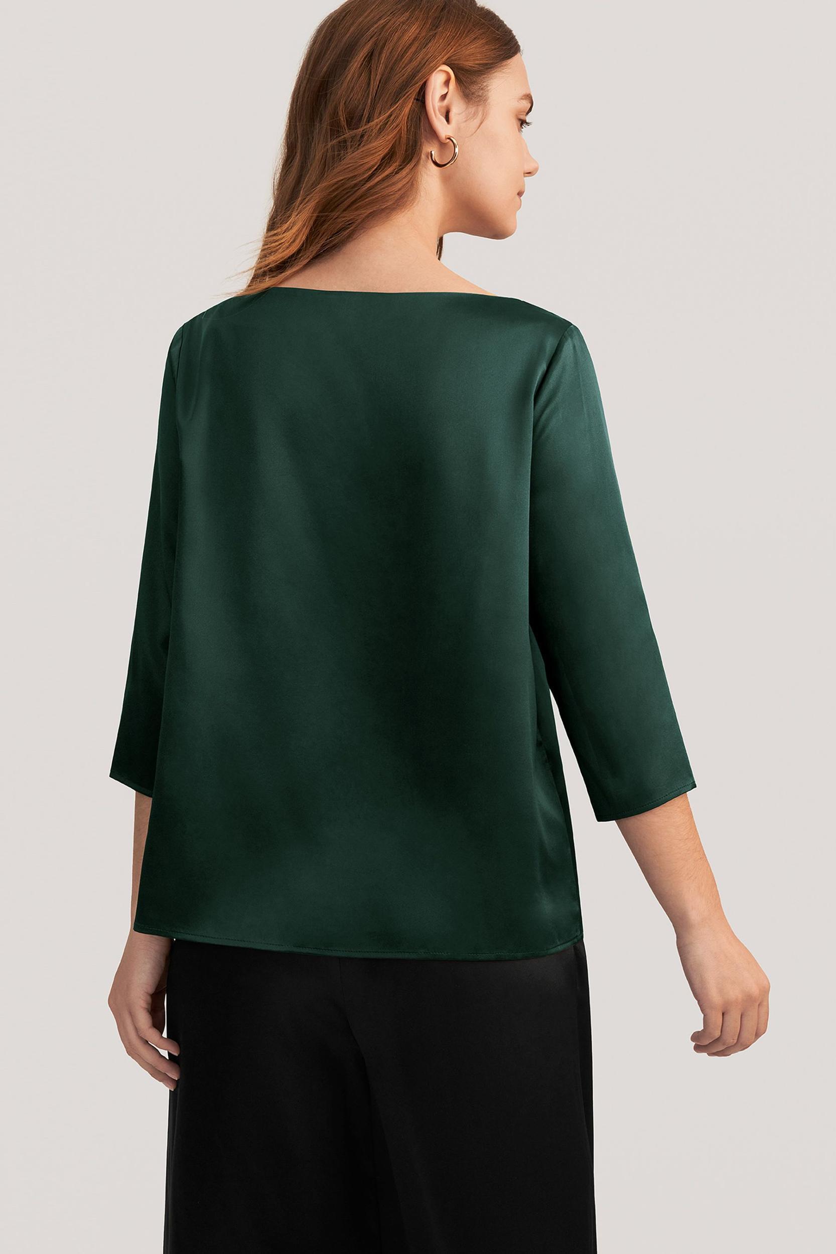 3/4 Sleeve Boat Neck Silk Blouse Product Image