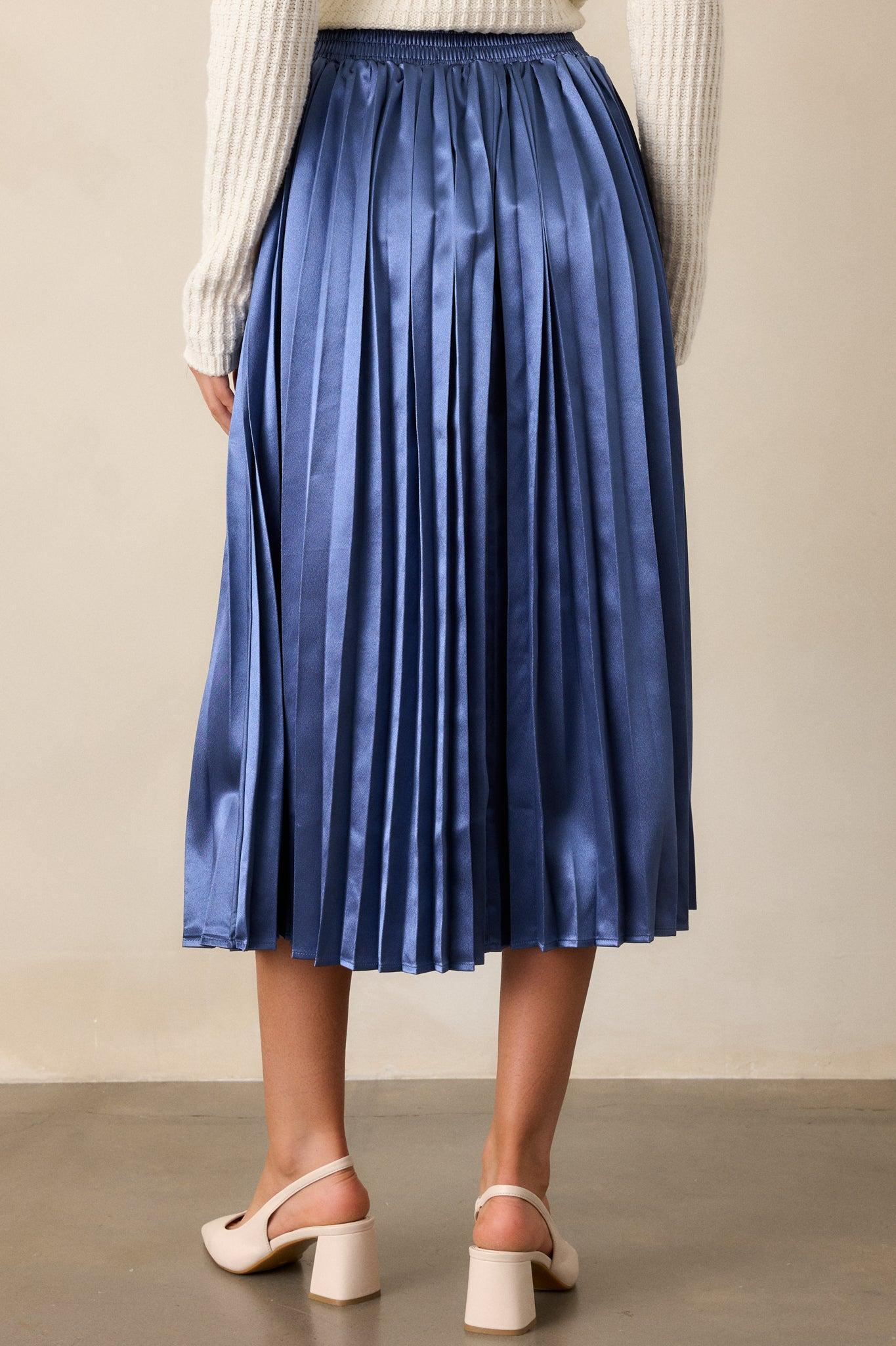 Lost In The Stars Dusty Blue Pleated Midi Skirt Product Image