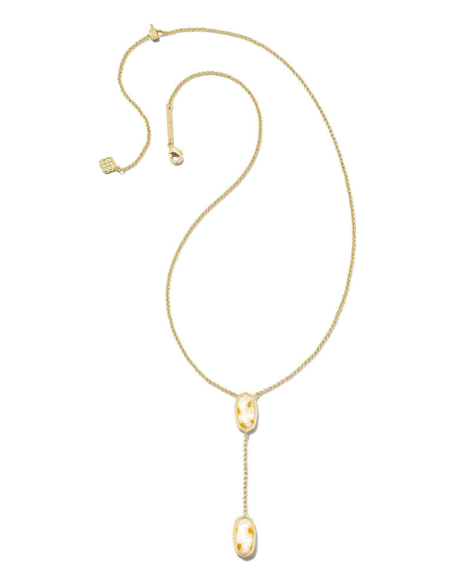Kendra Scott Framed Elisa Gold Y Necklace in White Mosaic Glass | Mosaic Glass/Metal Product Image
