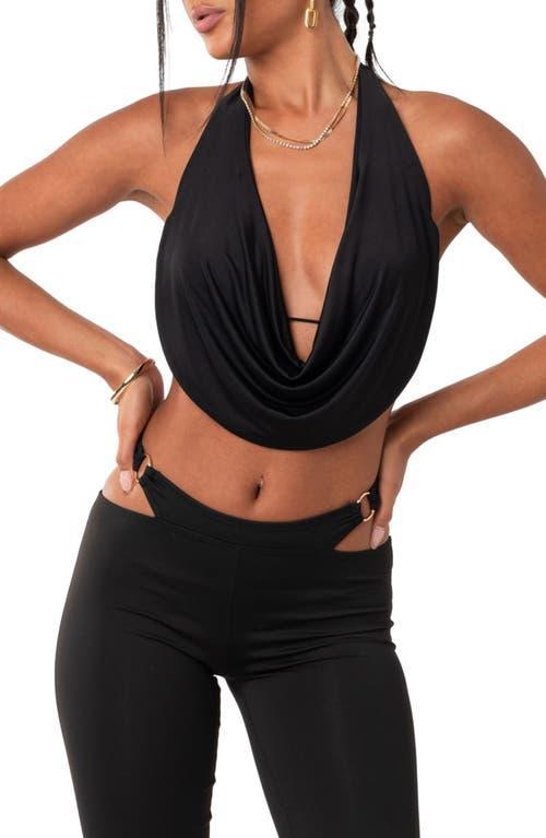 Womens Halter Crop Top With Front Draping And Open Back Product Image