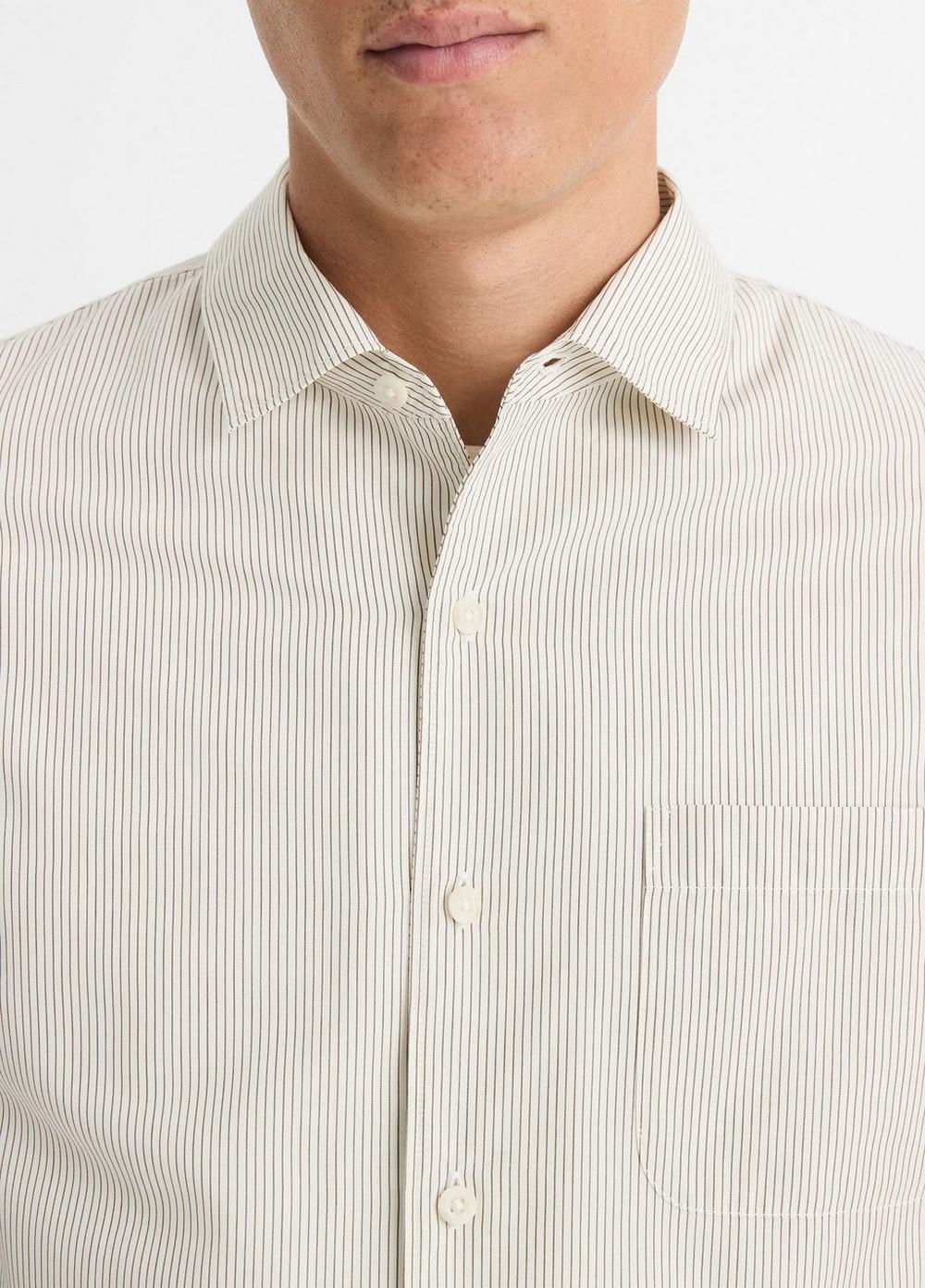 Mens Crafton Stripe Cotton-Blend Shirt, Classic Cream/malbec, Size XL Vince Product Image