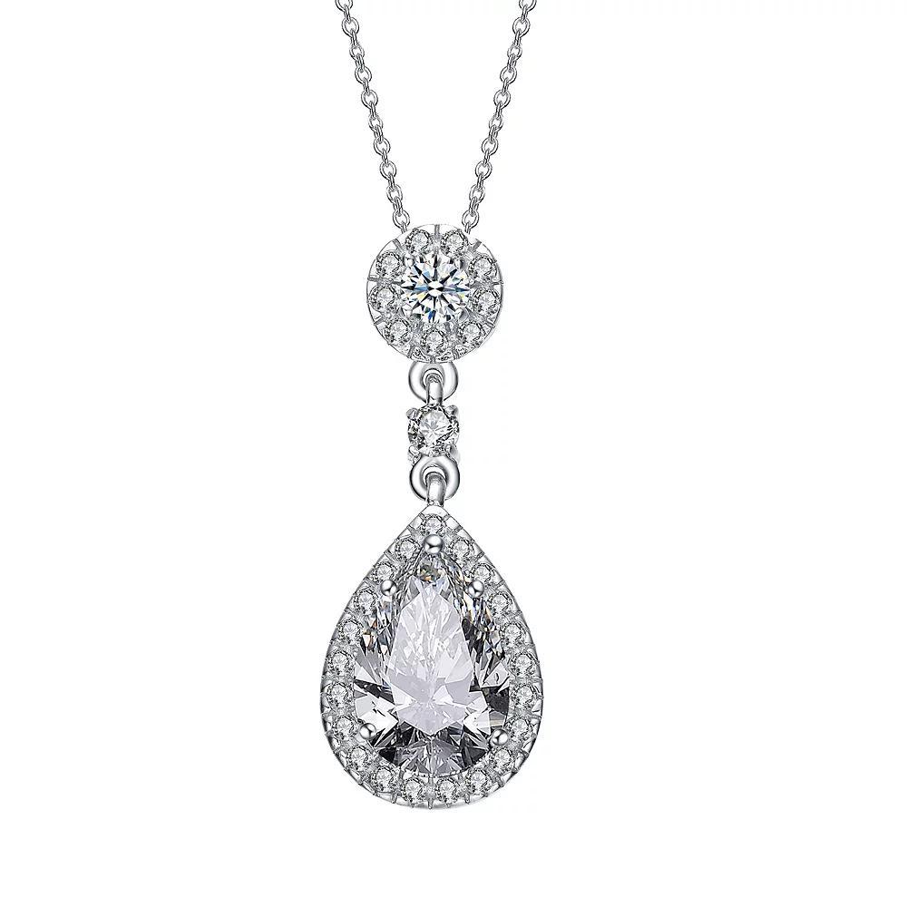 Sterling Silver Cubic Zirconia Pear Drop Pendant Necklace, Women's, Size: 18" Product Image