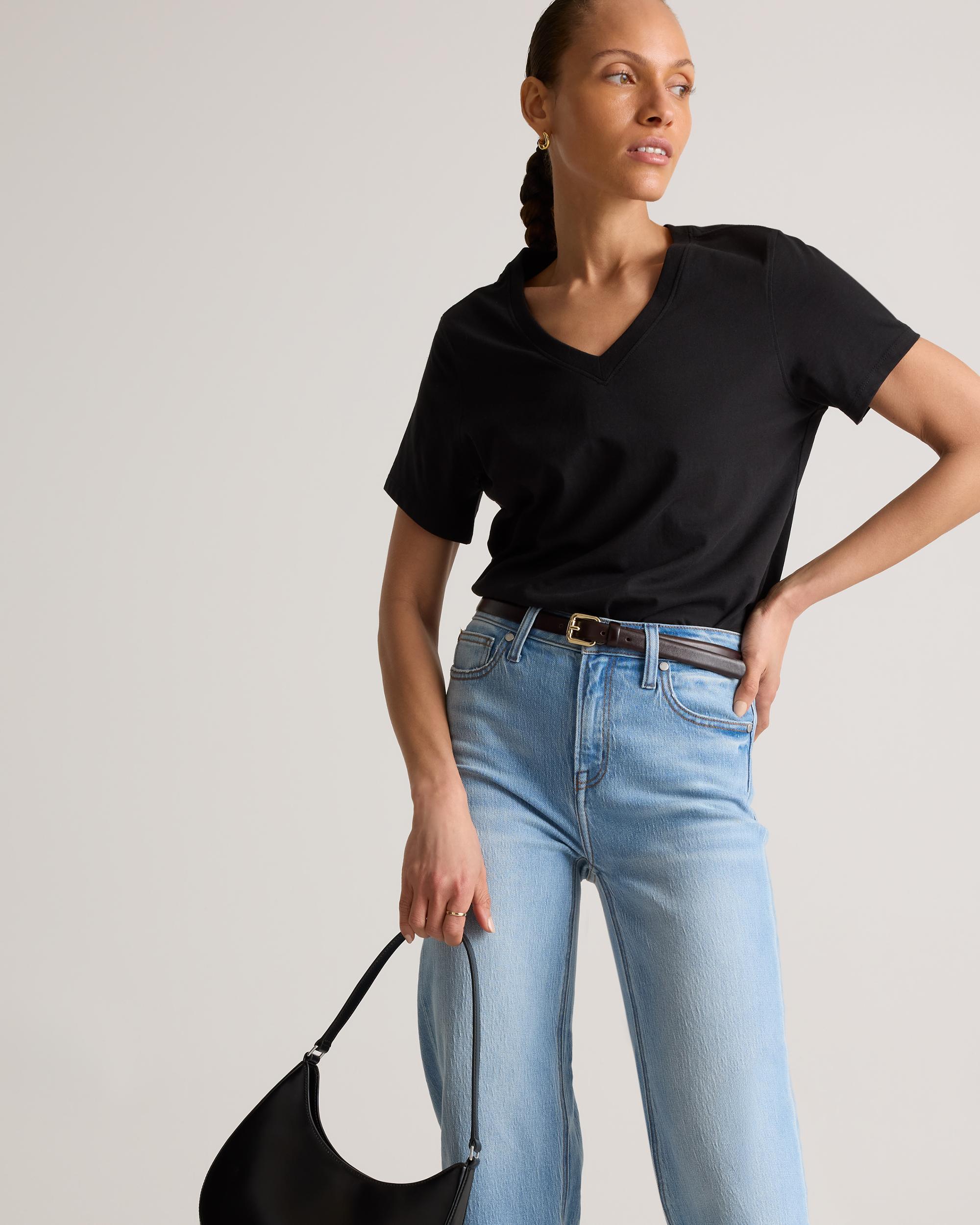 Quince | Women's Boxy V-Neck T-Shirt Size XS, Organic Cotton Product Image