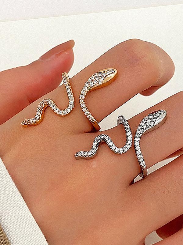 Rhinestone Snake Shape Solid Color Rings Accessories Product Image