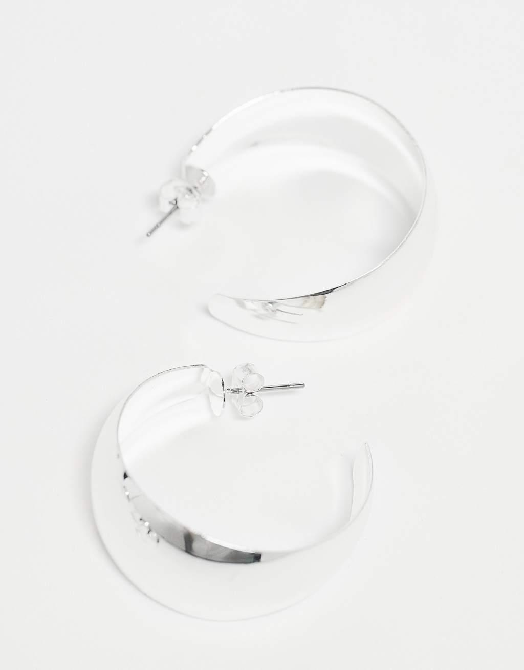 Monki 3 pack chunky wide hoops in silver Product Image