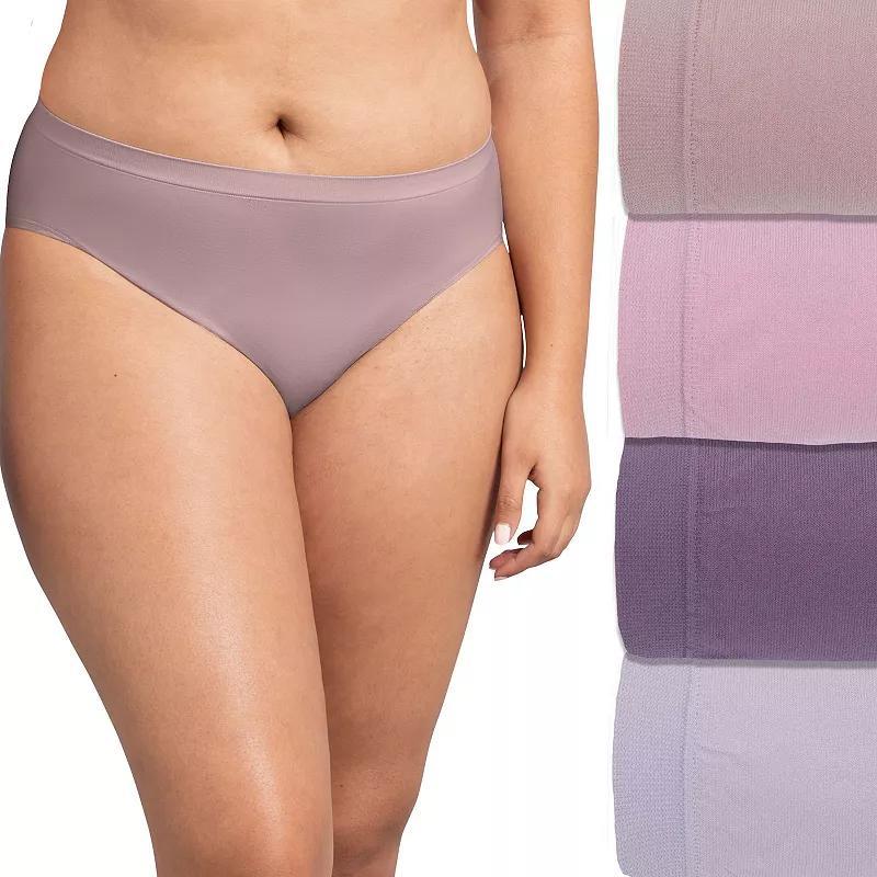 Women's Fruit of the Loom® Signature Seamless 4-pack Soft Hi-Cut Panty Set 4DSLHCTK, Size: 7, Silver Asst Product Image