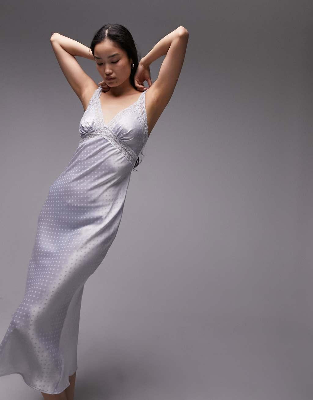 Topshop satin spot jacquard lace trim slip Product Image