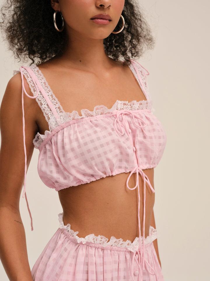 Ginny Gingham Midi Skirt — Pink Product Image