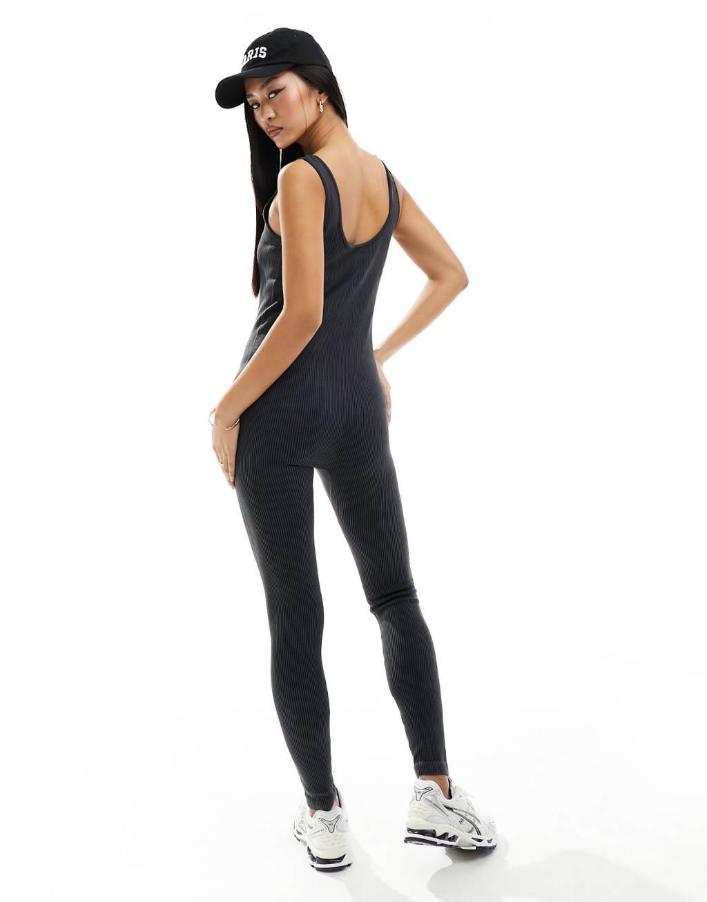Miss Selfridge seamless rib unitard in washed gray Product Image