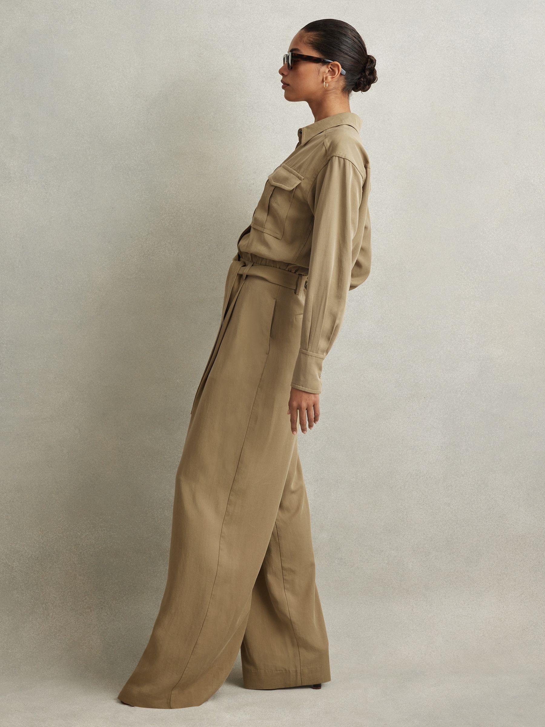 Lyocell Wide Leg Jumpsuit in Khaki Product Image