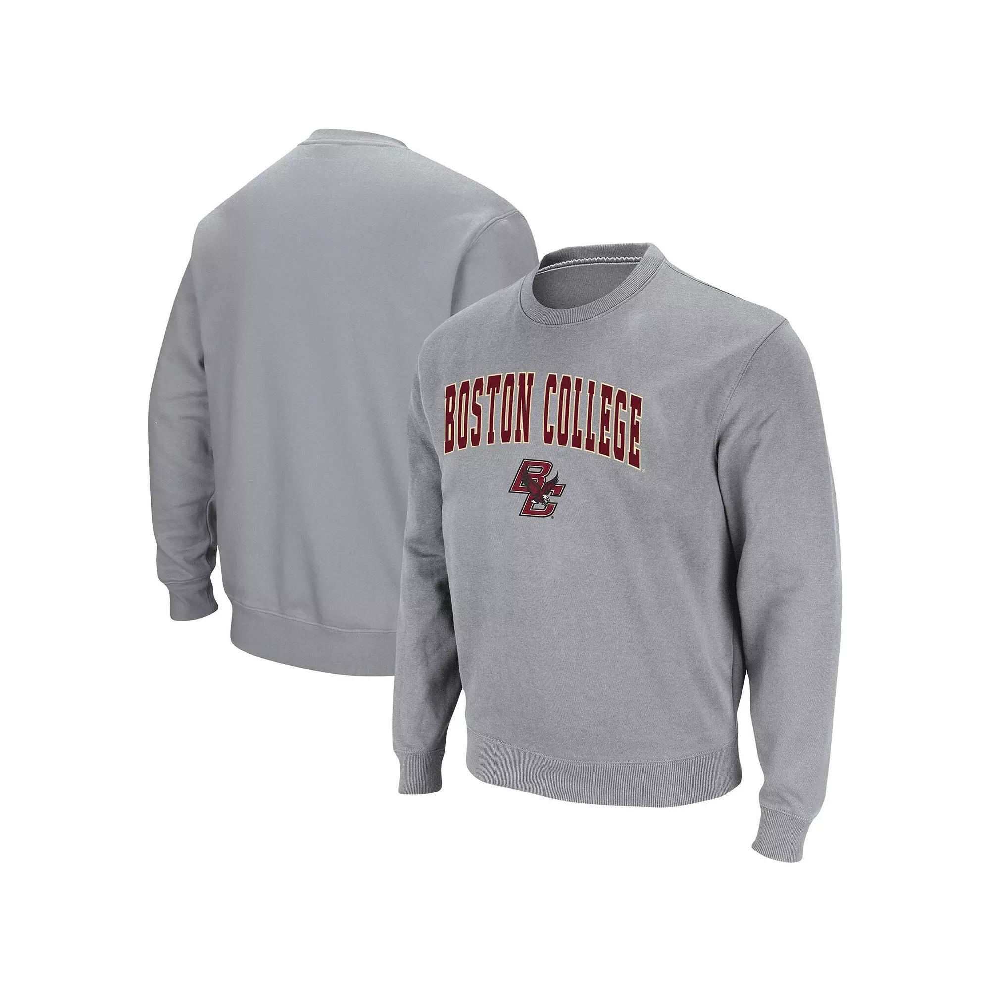 Men's Colosseum Heathered Gray Boston College Eagles Arch & Logo Tackle Twill Pullover Sweatshirt, Size: Large, Grey Product Image