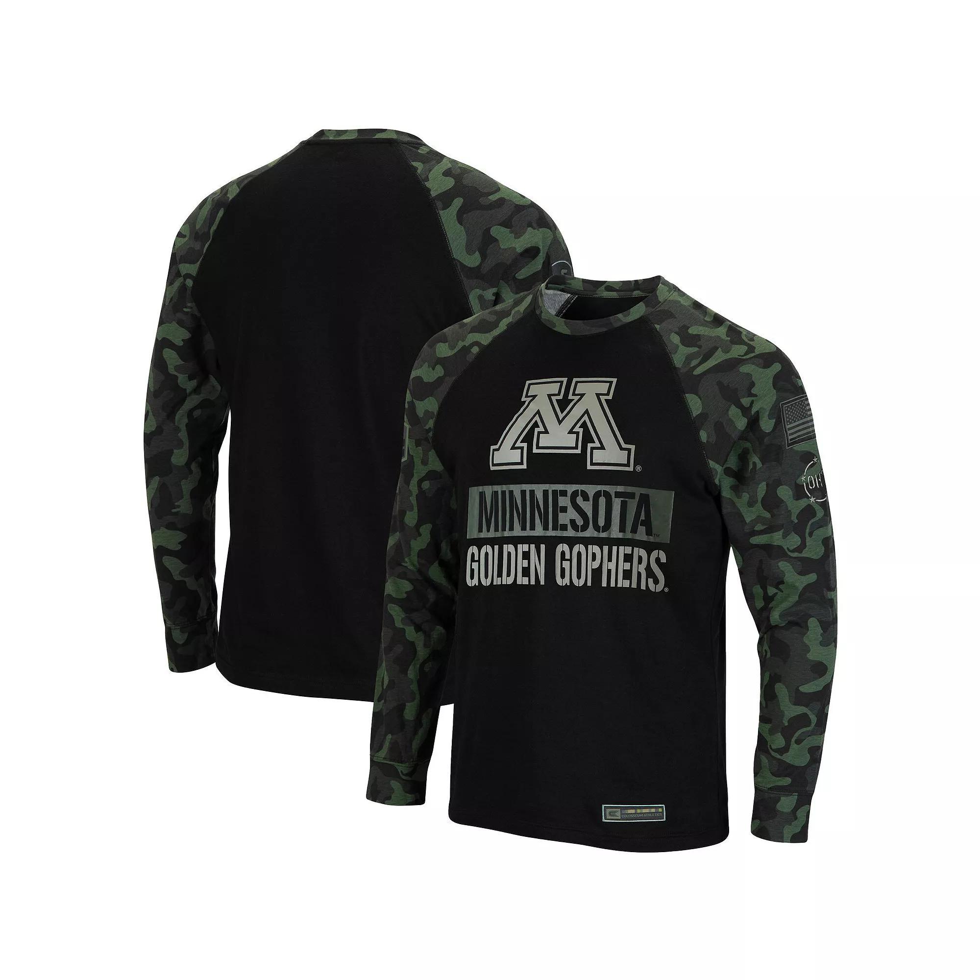 Men's Colosseum Black/Camo Minnesota Golden Gophers Big & Tall OHT Military Appreciation Raglan Long Sleeve T-Shirt, Size: 3XLT Product Image