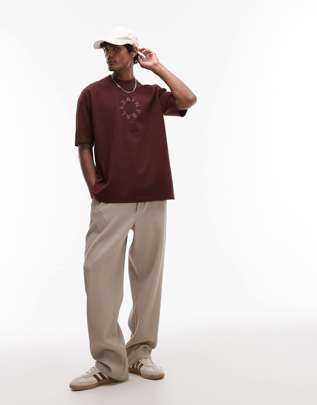 AllSaints Tierra oversized t-shirt in deep red Product Image