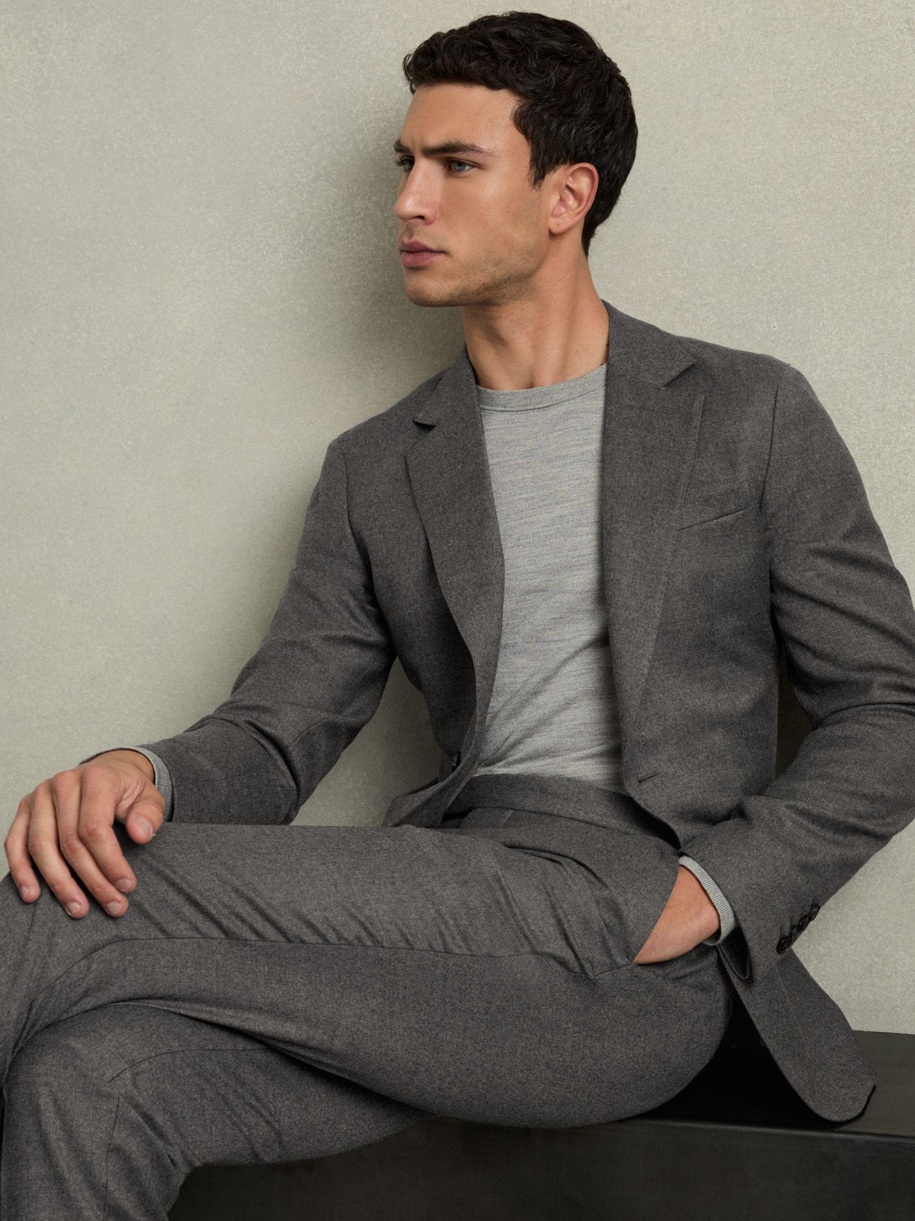 Slim-Fit Wool-Blend Suit Blazer in Grey Melange Product Image