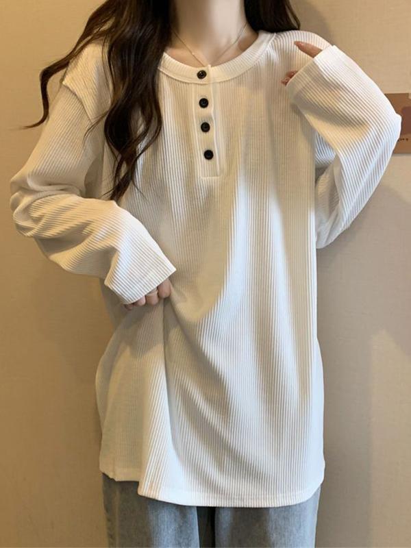 Solid Breasted Rib Baggy Long Sleeve Knit Product Image