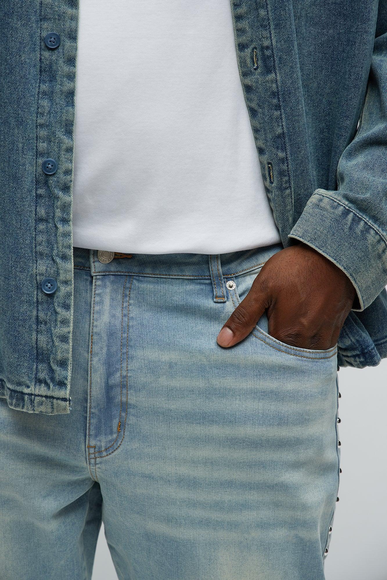 Stacked Slim Flare Stud On The Side Jeans - Light Wash Product Image