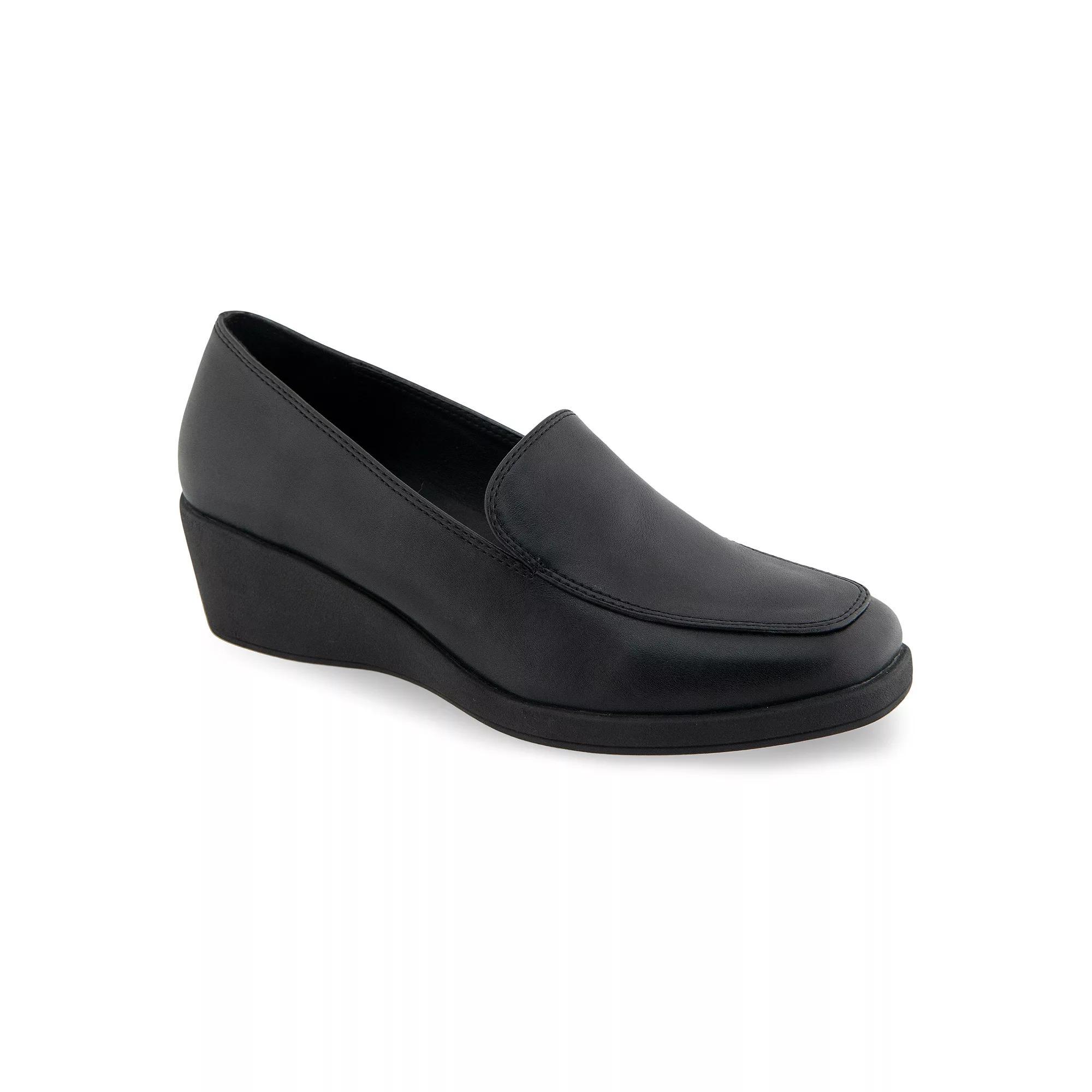 Aerosoles Tart Women's Wedge Heel Loafers, Size: 7.5, Black Faux Leather Product Image