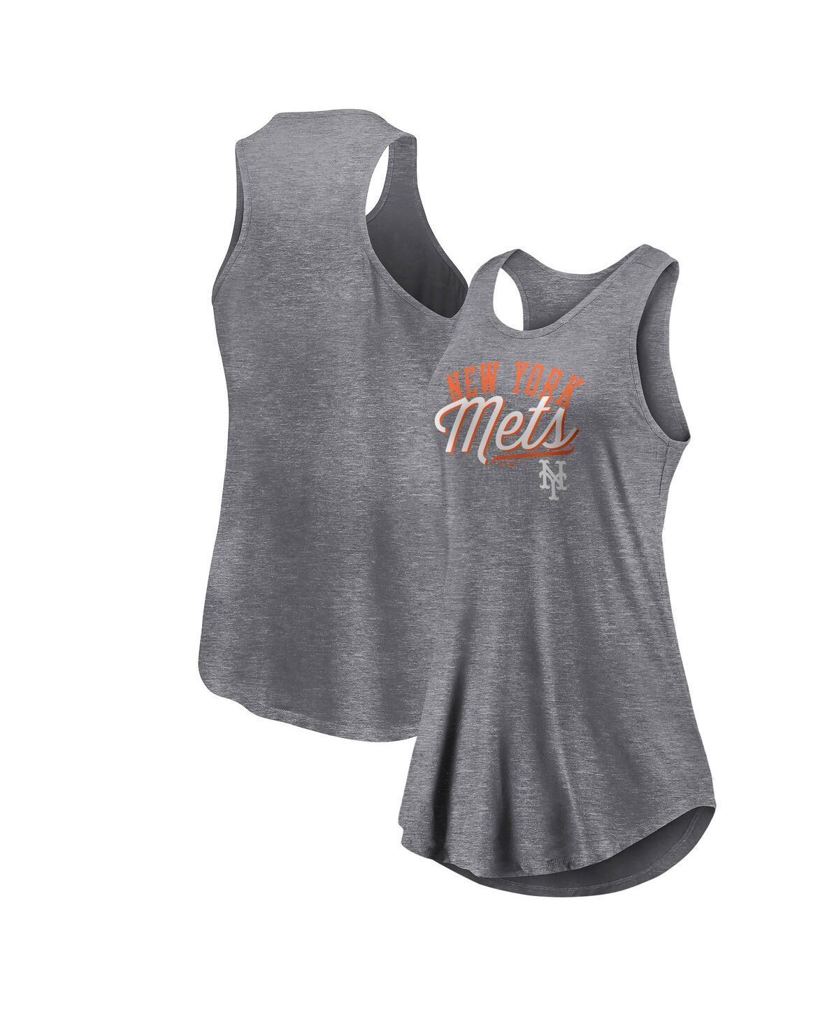 Women's Fanatics Branded Heather Gray New York Mets Simplicity Swing Racerback Scoop Neck Tank Top, Size: 3XL, Grey Product Image