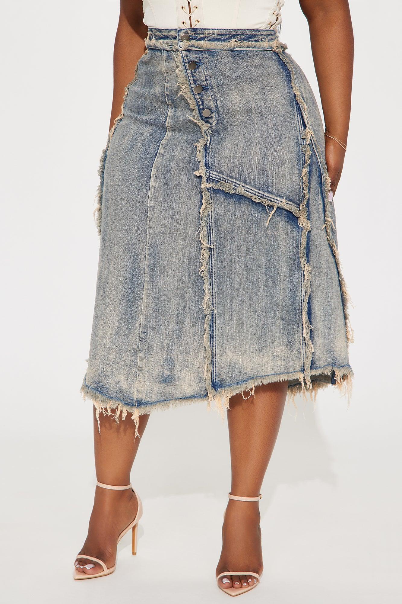 In Time Washed Denim Midi Skirt - Medium Wash Product Image