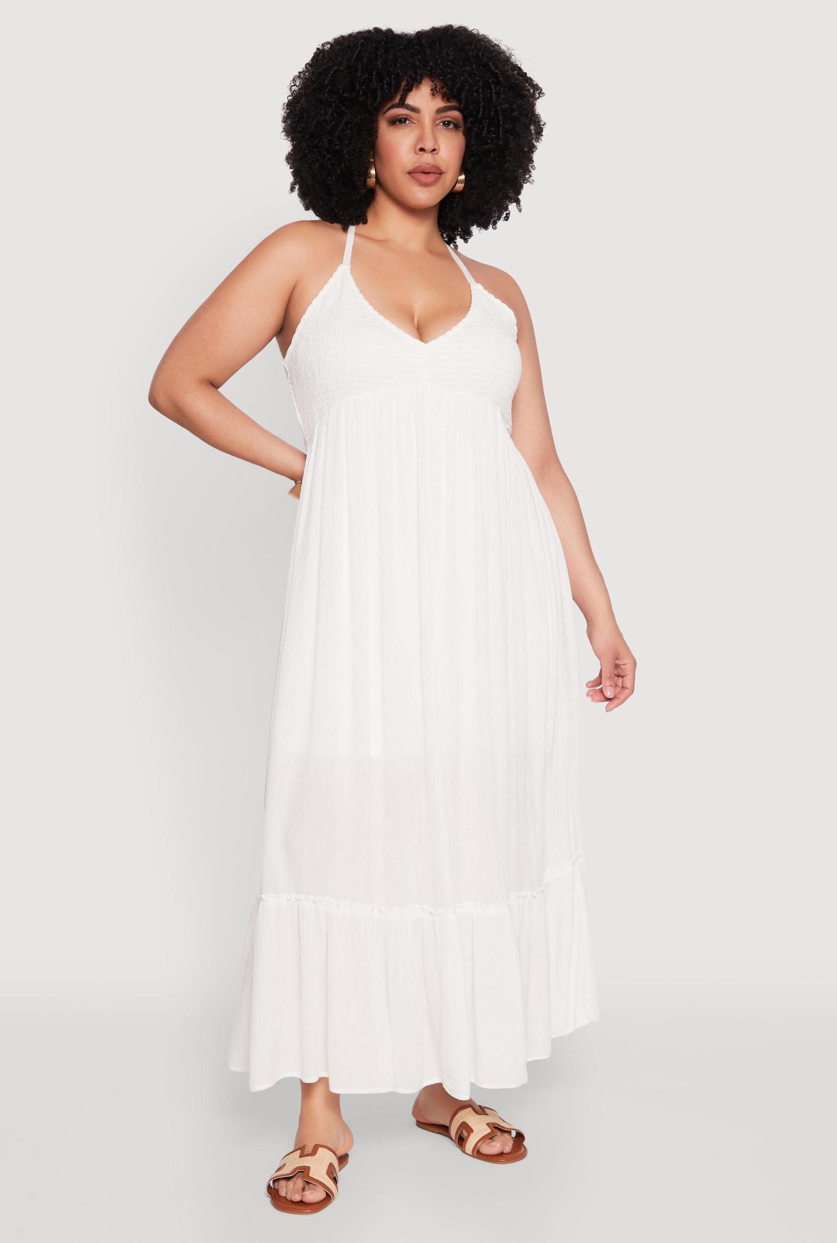 Womens Plus Size Almost Famous Smocked Tiered Maxi Dress Product Image