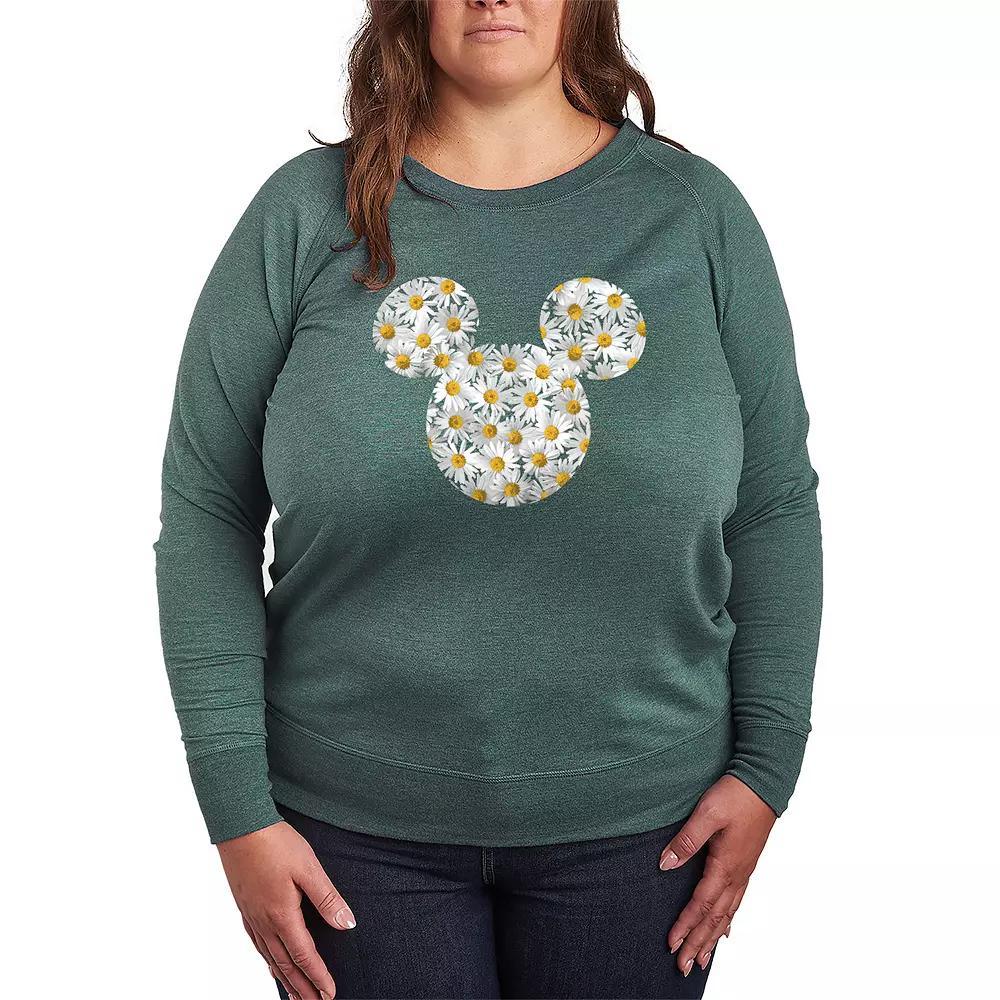 Disneys Mickey Mouse Plus Size Daisies French Terry Long Sleeve Tee, Womens Heather Grey Product Image